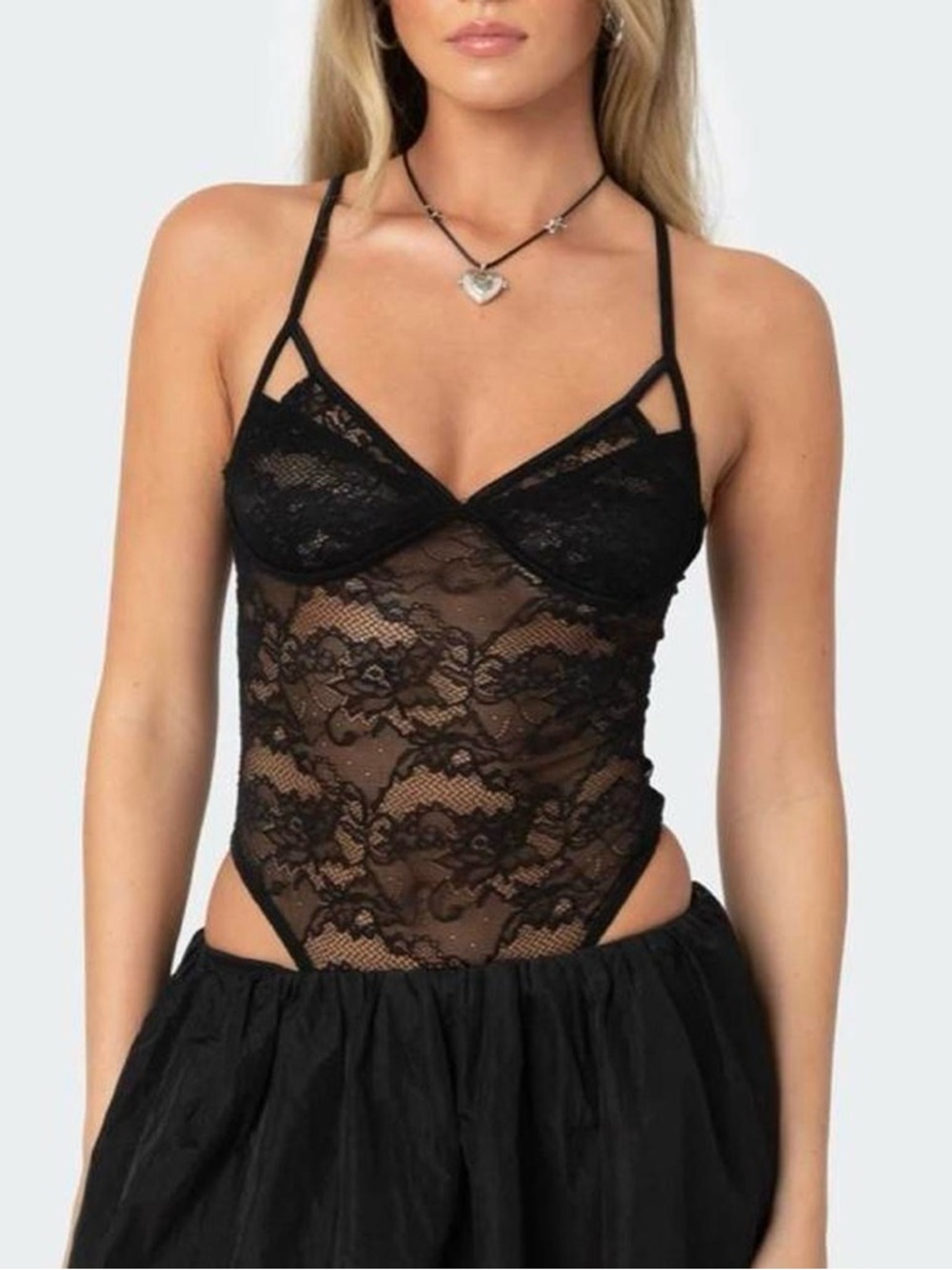 Edikted Black Lace Sheer Bodysuit